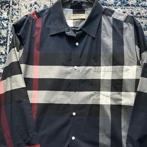 Burberry Check Stretch Cotton Poplin Shirt, Navy